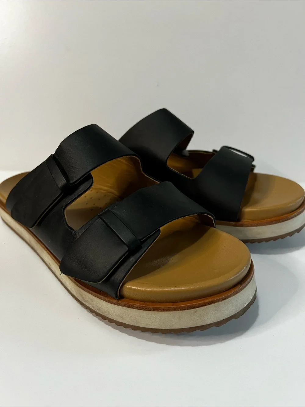 Nisolo Ella Black Leather Flatform Platform Slide Sandals Women’s